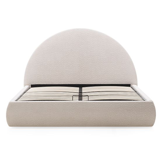 Pat tapițat Orbi 140x200 cm, cu somieră și spațiu de depozitare, rotunjit, bej