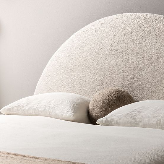 Pat tapițat Orbi 140x200 cm, cu somieră și spațiu de depozitare, rotunjit, bej