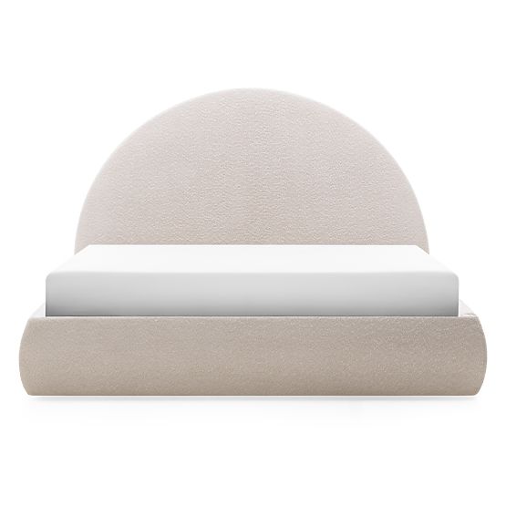 Pat tapițat Orbi 140x200 cm, cu somieră și spațiu de depozitare, rotunjit, bej