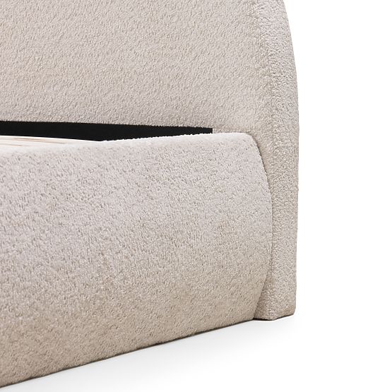 Pat tapițat Orbi 140x200 cm, cu somieră și spațiu de depozitare, rotunjit, bej