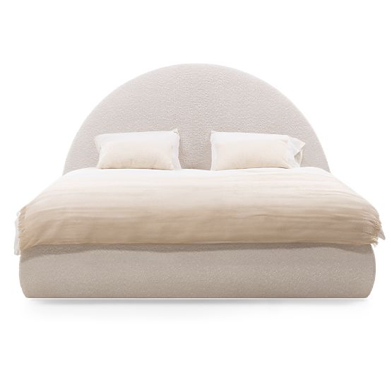 Pat tapițat Orbi 160x200 cm, cu somieră și spațiu de depozitare, rotunjit, bej