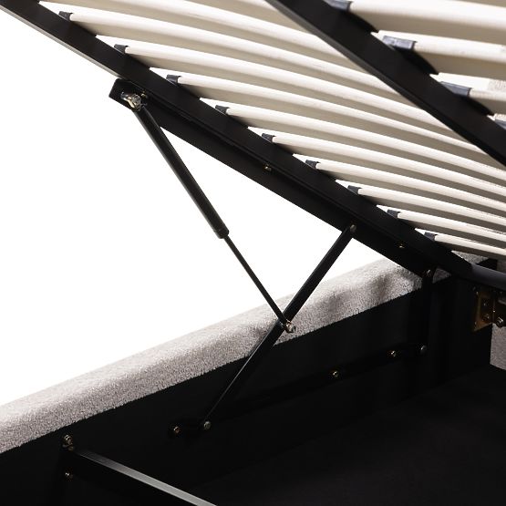 Pat tapițat Orbi 160x200 cm, cu somieră și spațiu de depozitare, rotunjit, bej