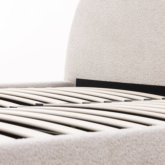 Pat tapițat Orbi 160x200 cm, cu somieră și spațiu de depozitare, rotunjit, bej