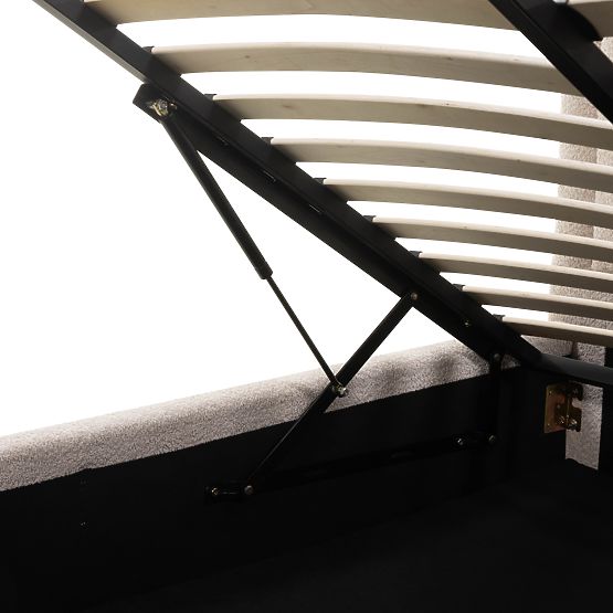 Pat tapițat Ovoid 160x200 cm, cu somieră și spațiu de depozitare, rotunjit, bej