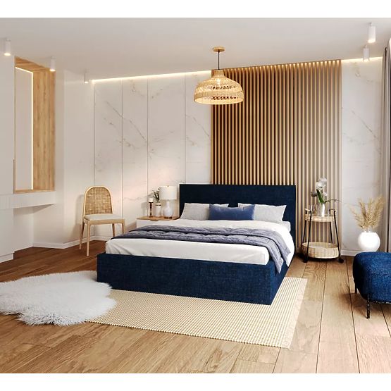 Pat tapitat TULSA 160 x 200 cm - Albastru inchis