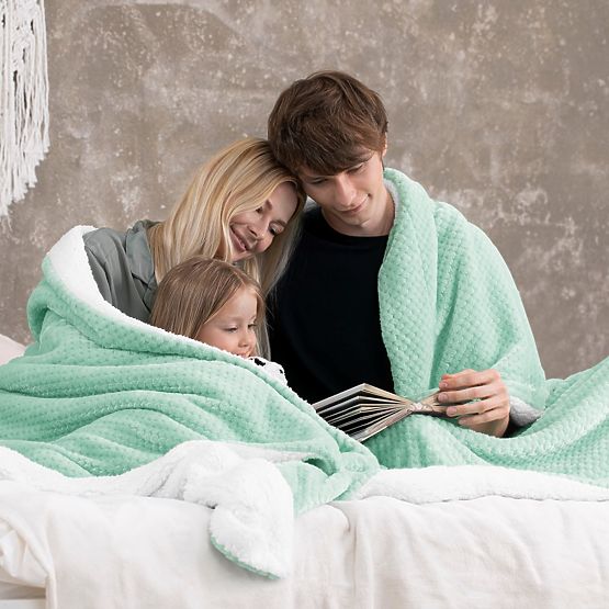 Pătură SHLEEPY culoare mentă, jacquard clasic 130x180