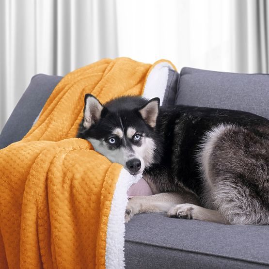 Pătură SHLEEPY portocalie cu model jacquard stil clasic 130x180