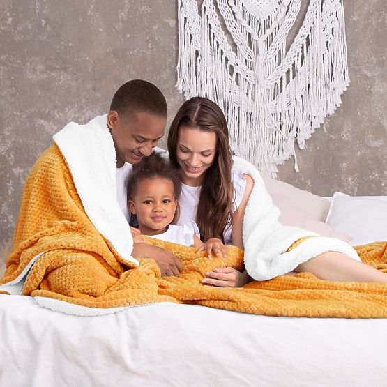 Pătură SHLEEPY portocalie cu model jacquard stil clasic 130x180