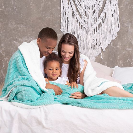 Pătură SHLEEPY turcoaz cu model jacquard stil clasic 220x240