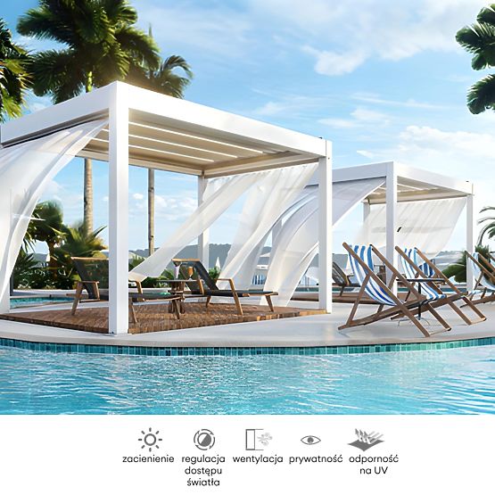 Perdea 372,5 cm pentru partea laterală a pergolei de 4 m, albă