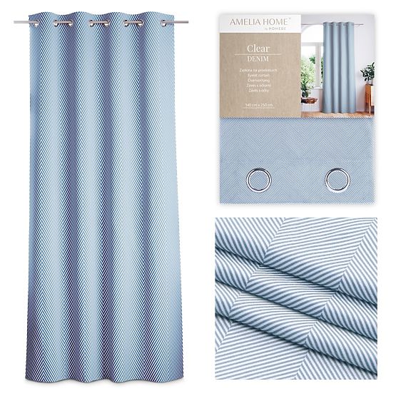 Perdea CLEAR culoare albastru închis motiv imprimat stil boho clasic cu inele metalice argintii