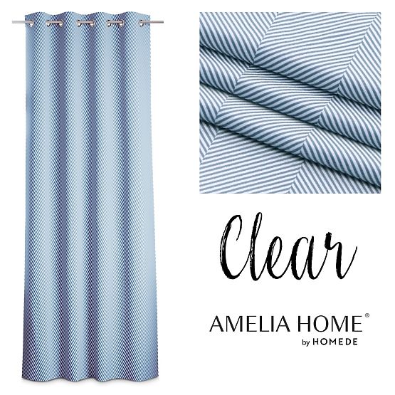 Perdea CLEAR culoare albastru închis motiv imprimat stil boho clasic cu inele metalice argintii