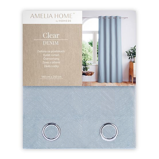 Perdea CLEAR culoare albastru închis motiv imprimat stil boho clasic cu inele metalice argintii