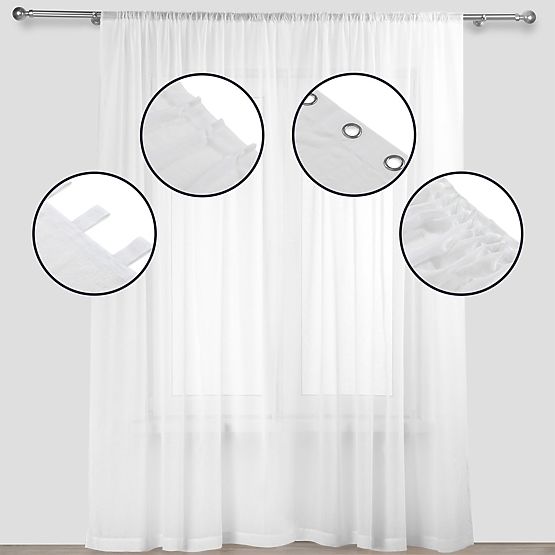 Perdea KRESZ culoare alb stil clasic flex flex 5,5 cm cu pliuri duble voal creponat 140x270