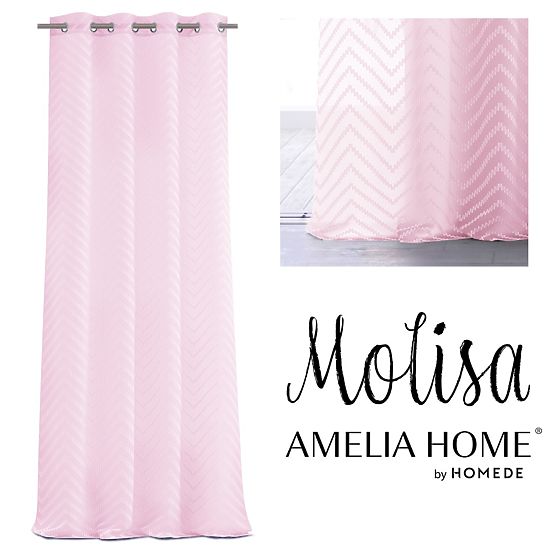 Perdea MOLISA culoare roz motiv brodat boho inele argintii voal 140x270 ameliahome