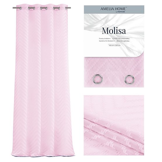 Perdea MOLISA culoare roz motiv brodat boho inele argintii voal 140x270 ameliahome