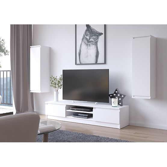 Perete de living CLP - set de mobilier vitrină + dulap TV alb