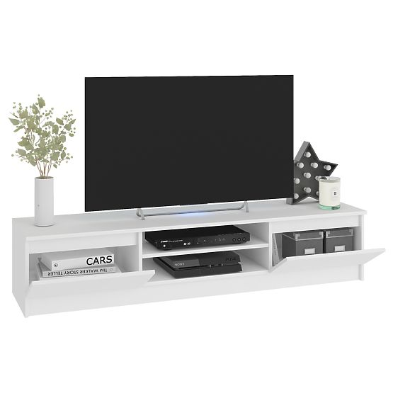 Perete de living CLP - set de mobilier vitrină + dulap TV alb