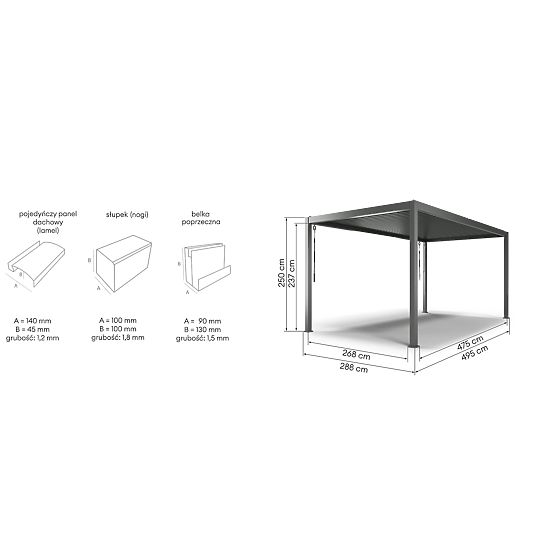 Pergolă de grădină independentă Antilla din aluminiu, 5x3 m, bioclimatică, lamele mobile, antracit