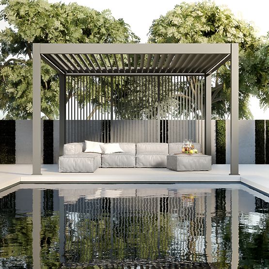 Pergolă de grădină independentă Lumera din aluminiu, 4x4 m, bioclimatică, iluminare LED, electrică