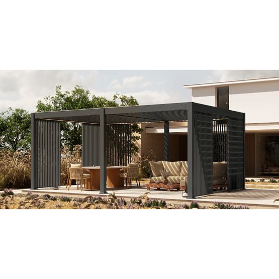 Pergolă de grădină independentă Lumera din aluminiu, 4x6 m, bioclimatică, iluminare LED, electrică