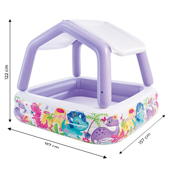 Piscină gonflabilă cu acoperiș pentru copii mov INTEX 57470-DINO