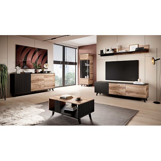 Poliță de perete RANDOM P-2 - Stejar Wotan/Negru