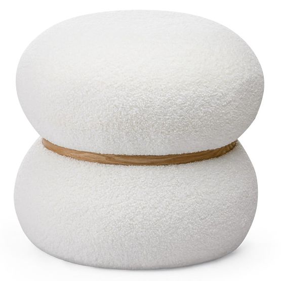 Puf tapițat Muss, rotund, alb, boucle
