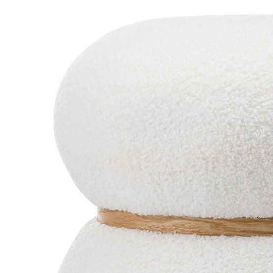 Puf tapițat Muss, rotund, alb, boucle