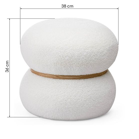 Puf tapițat Muss, rotund, alb, boucle