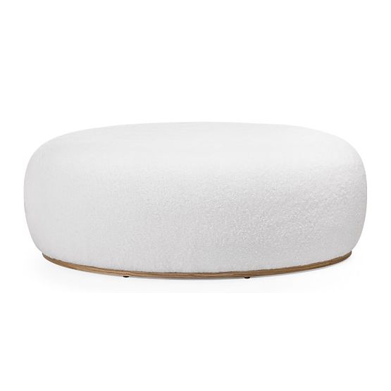 Puf tapițat Stone, alb, formă rotunjită