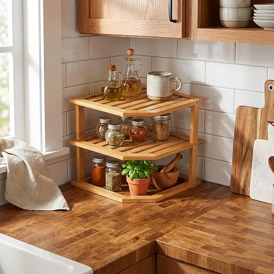 Raft de colț pentru bucătărie din bambus DEDAL