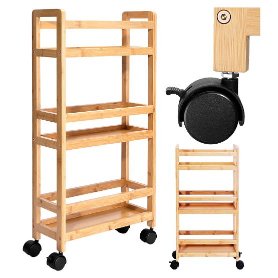 Raft din bambus pe roți INAKI 3 niveluri natural