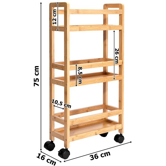 Raft din bambus pe roți INAKI 3 niveluri natural