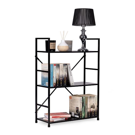 Raft din lemn cu cadru metalic lat LOFT 3 rafturi negru