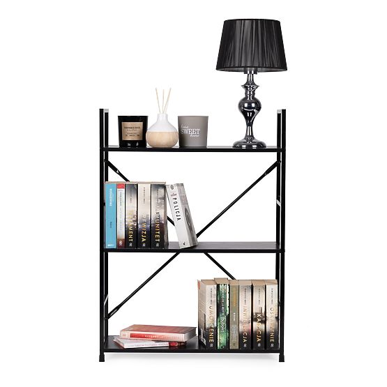 Raft din lemn cu cadru metalic lat LOFT 3 rafturi negru