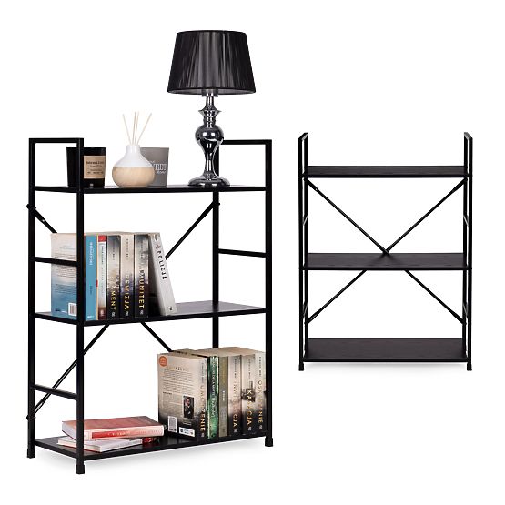 Raft din lemn cu cadru metalic lat LOFT 3 rafturi negru