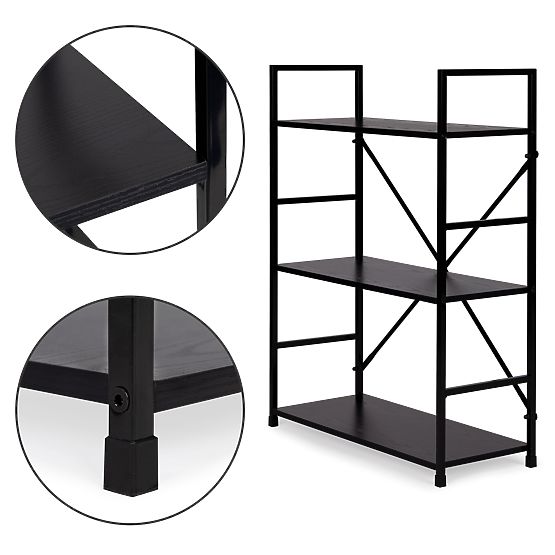 Raft din lemn cu cadru metalic lat LOFT 3 rafturi negru