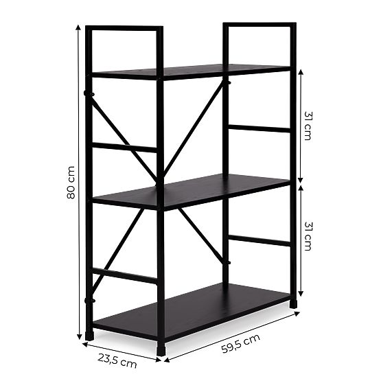 Raft din lemn cu cadru metalic lat LOFT 3 rafturi negru