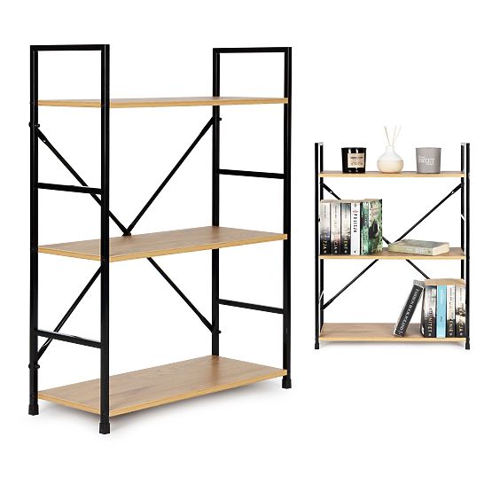 Raft din lemn cu cadru metalic lat LOFT 3 rafturi