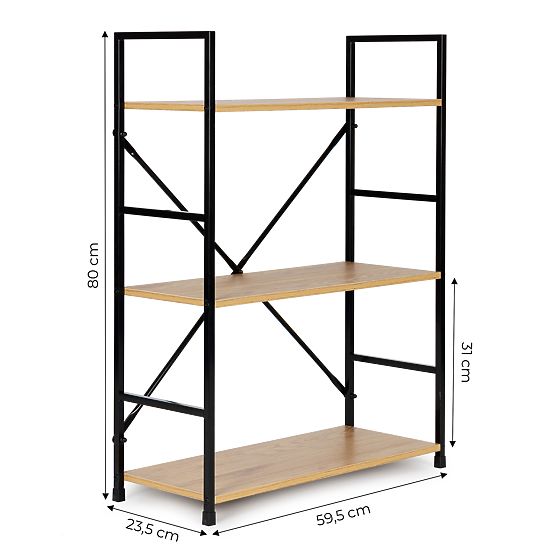 Raft din lemn cu cadru metalic lat LOFT 3 rafturi