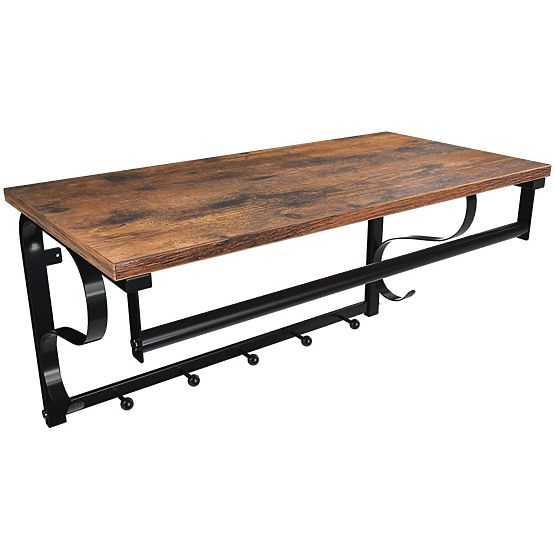 Raft din lemn cu cârlige pentru haine LOFT