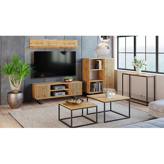 Raft dulap Fondi stejar craft auriu - negru, decor cu lamele