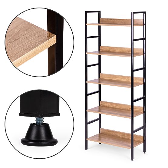Raft înalt de tip loft cu 5 polițe din metal și MDF ModernHome