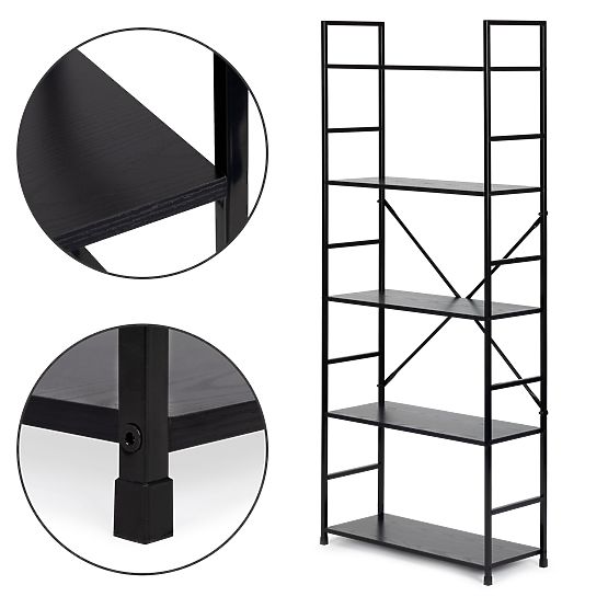 Raft larg din lemn modern LOFT cu 5 rafturi negre