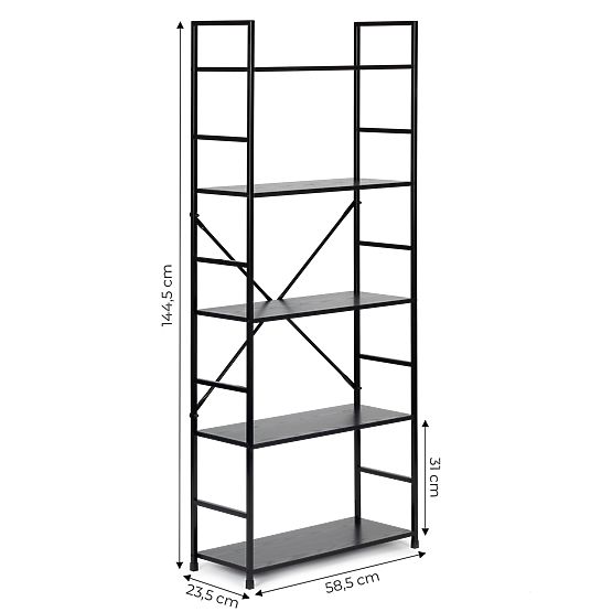 Raft larg din lemn modern LOFT cu 5 rafturi negre