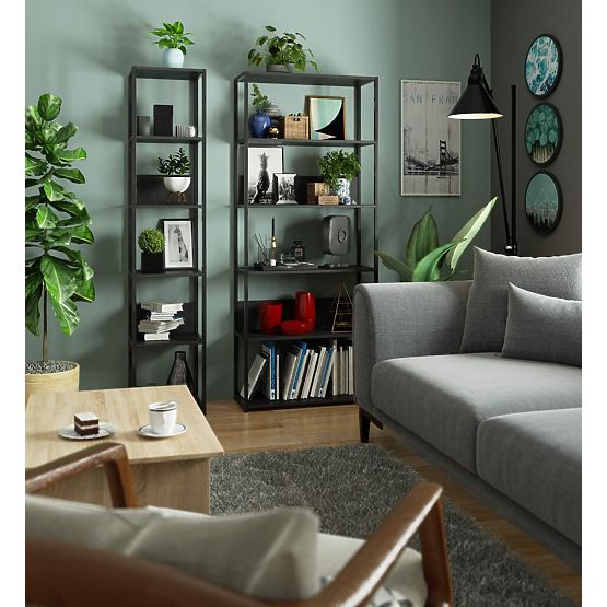 Raft metalic loft 40 cm - negru-negru - 6 rafturi