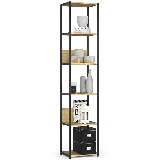 Raft metalic loft 40 cm - negru-stejar artisan - 6 rafturi