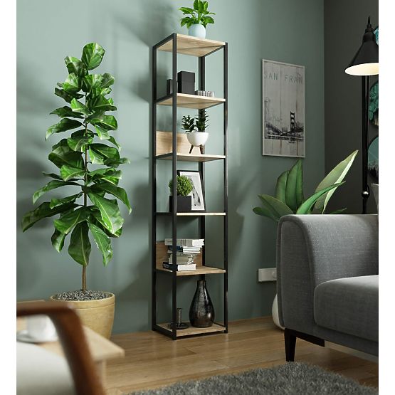 Raft metalic loft 40 cm - negru-stejar sonoma - 6 rafturi