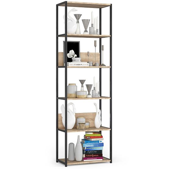 Raft metalic loft 60 cm - negru-stejar sonoma - 6 rafturi